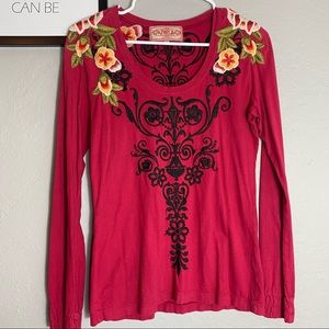 Johnny Was long sleeve embroidered shirt